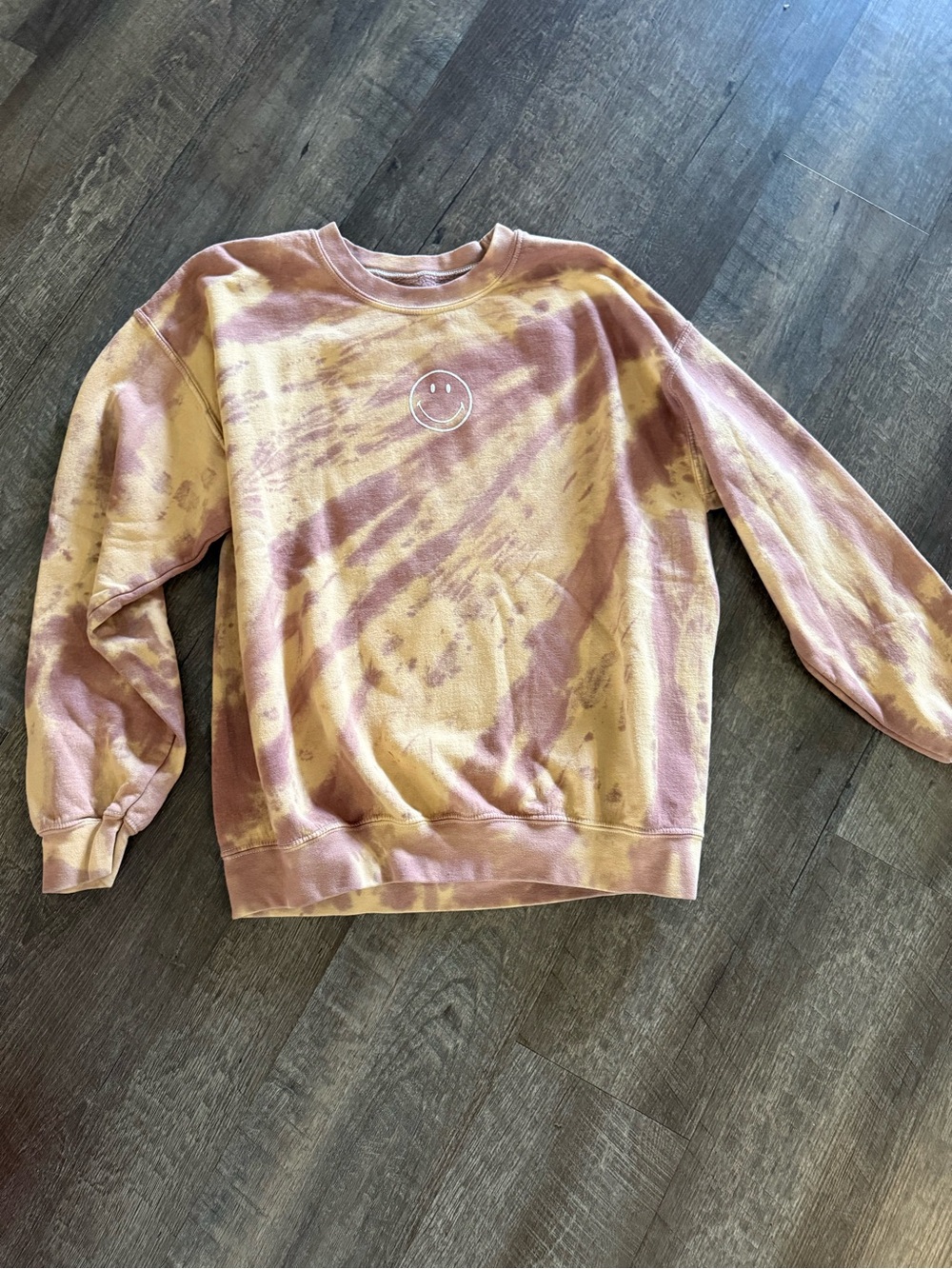 Urban Outfitters Pink & Cream Tie-Dye Smiley Crewneck